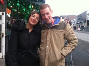 Actress Taylor Hess with Writer/Director Jeremy Hersh, from the short Actresses, on Main Street in Park City.