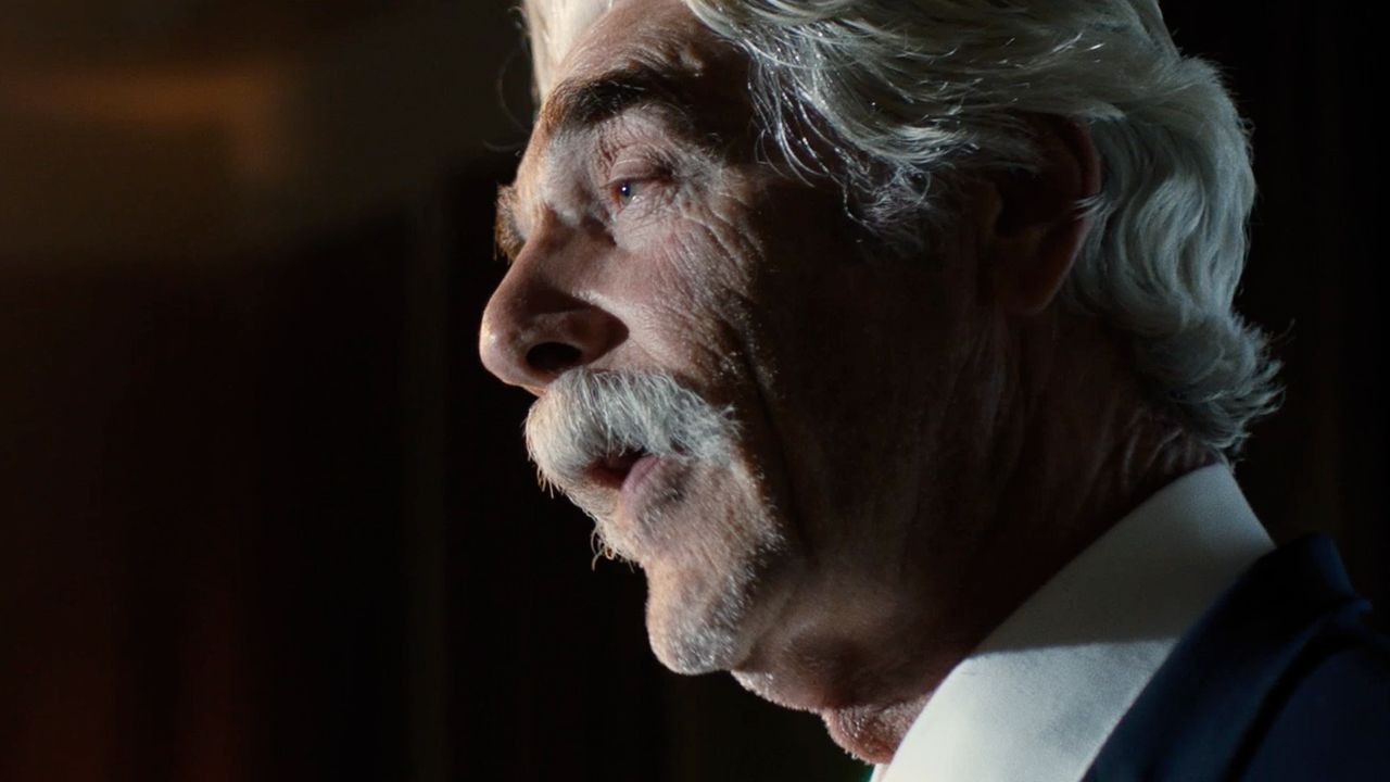 Sam Elliott giving a big speech in The Hero.