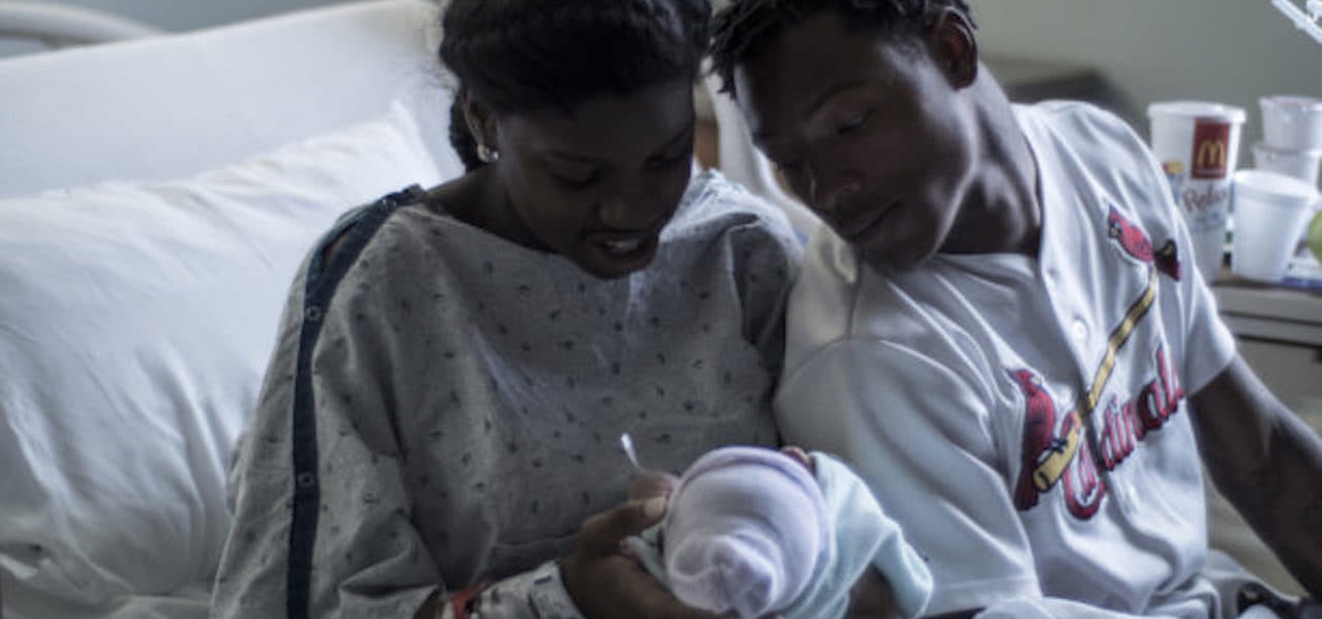 Antonio and Daje Shelton with their newborn baby in For Akheem 