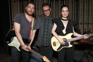 Adam Pally, Fred Armisen, and Zoe Lister-Jones at a promotional event for Band Aid.