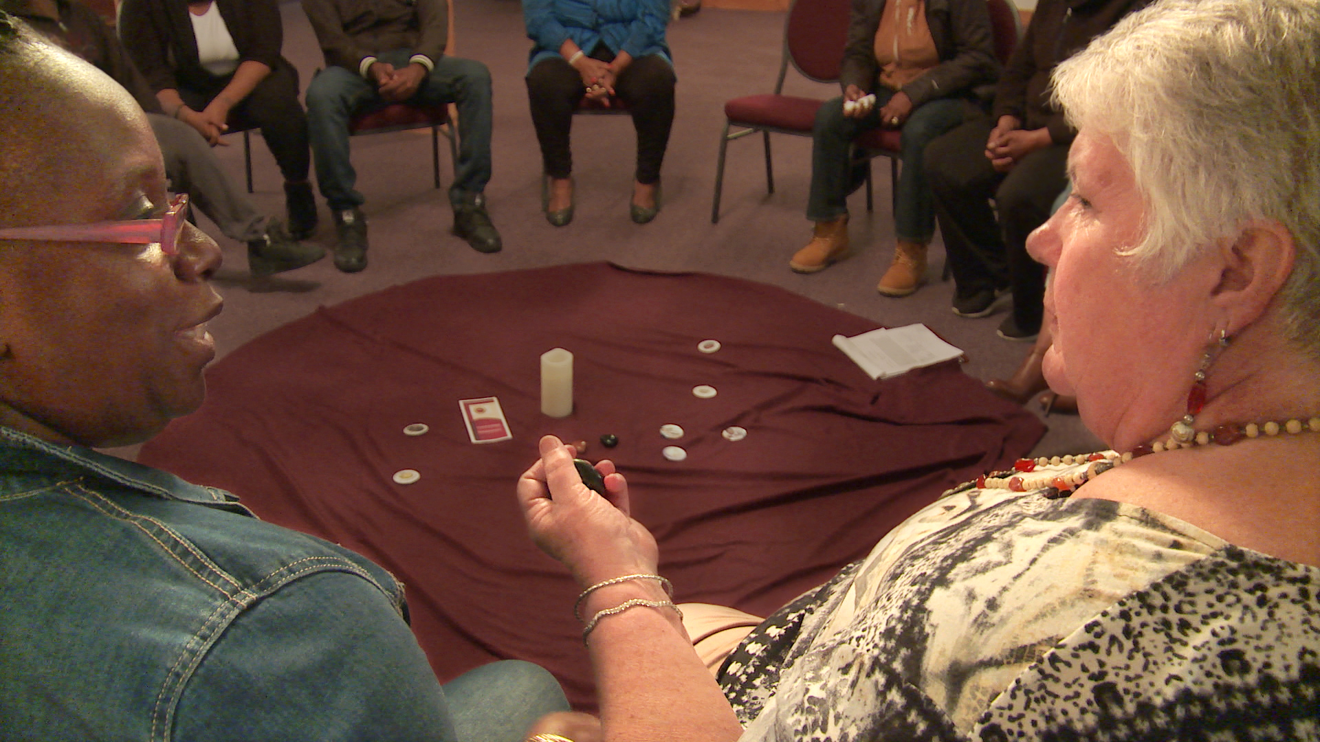 Clarissa Turner and Janet Connors lead the Legacy Lives on Circle with 5 people sitting in front of them.