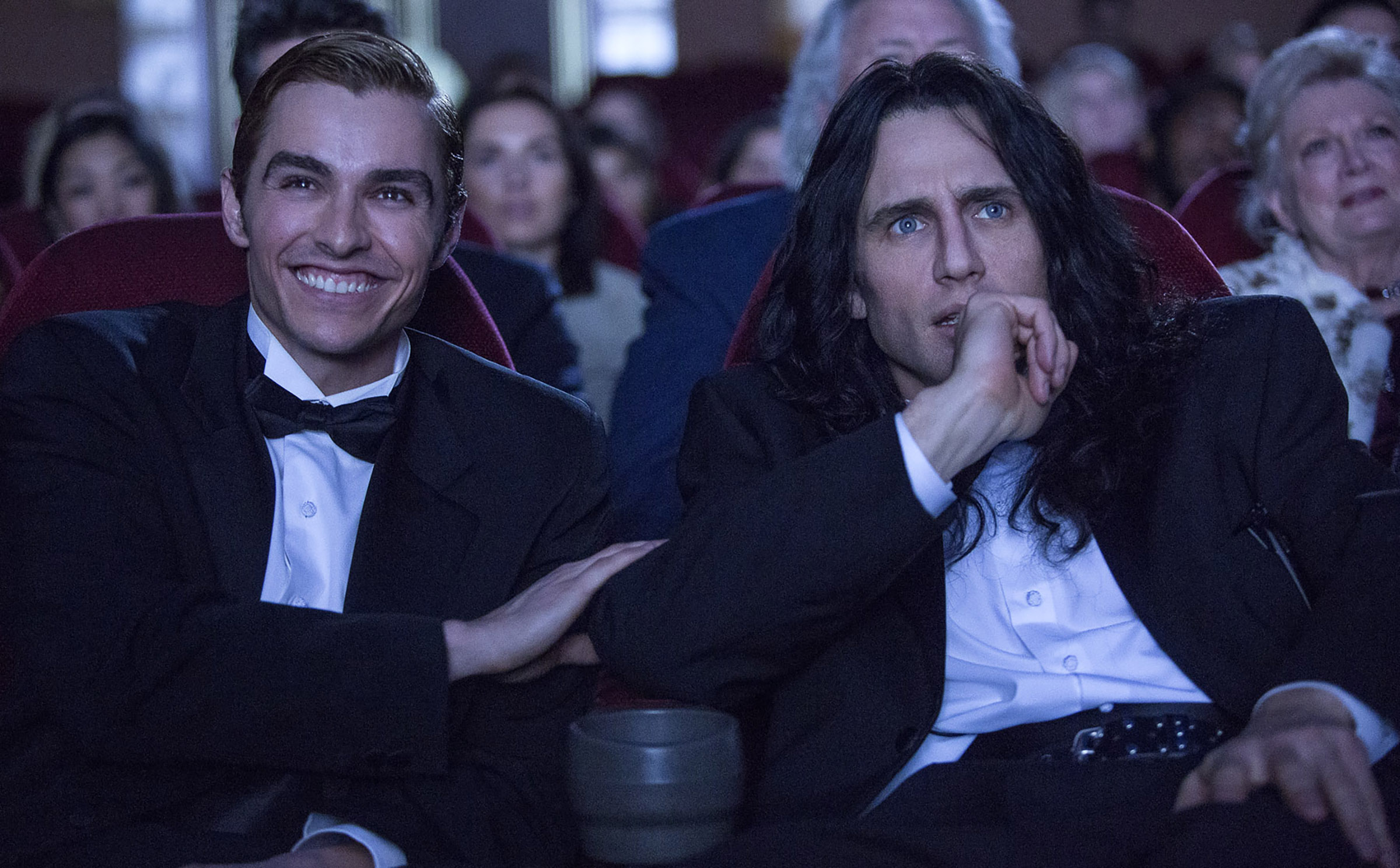 Dave Franco and James Franco as Greg Sestero and Tommy Wiseau in The Disaster Artist.