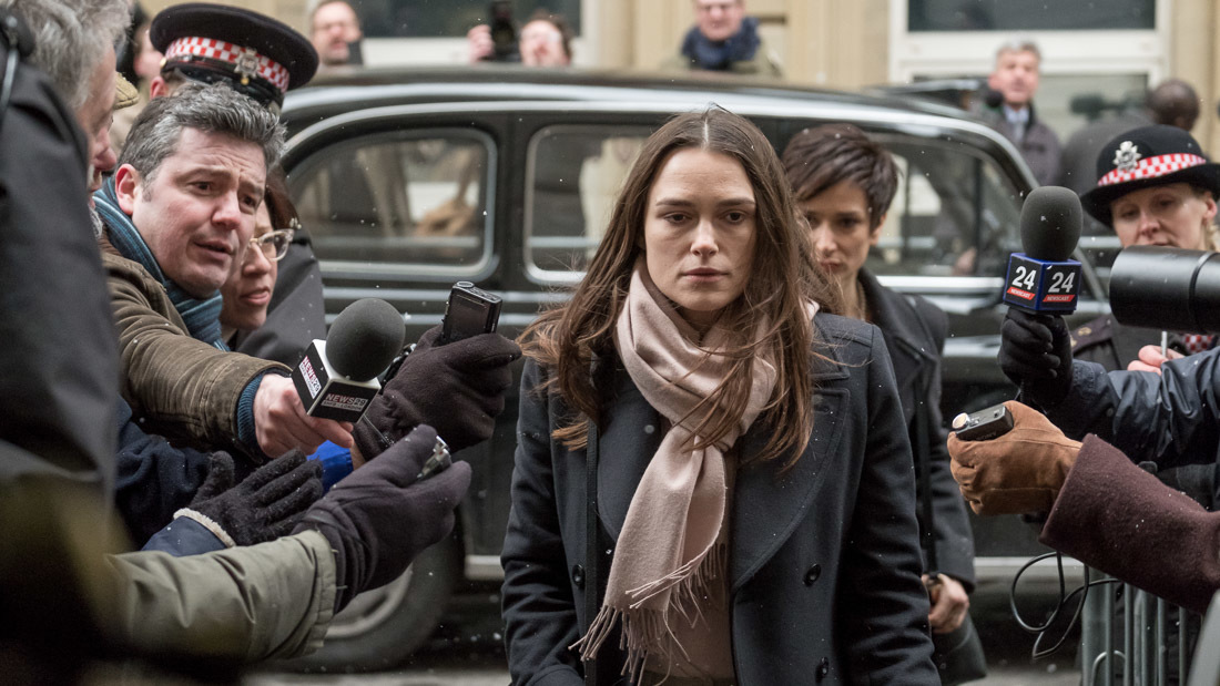 Katharine Gun (Keira Knightley) faces the press in Gavin Hood's Official Secrets