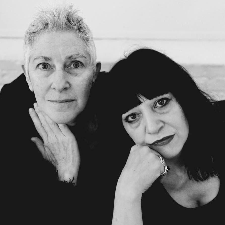 Black and white photo of Beth B, director, with Lydia Lunch today