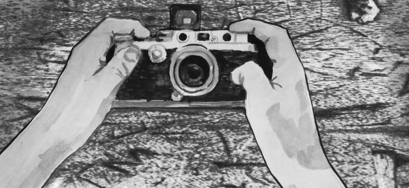 illustration of camera in hands.