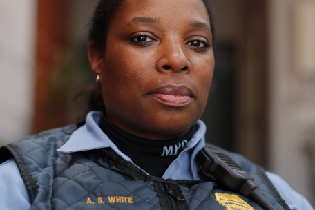 closeup of Black policewoman