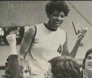 Lucy in uniform on the court. 1970s.