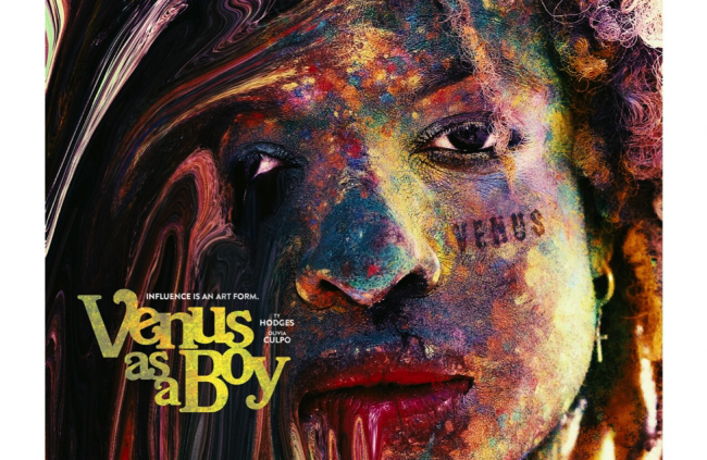 Painted face with the text, "Venus as a Boy"