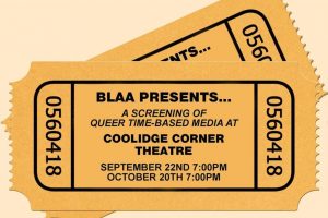 Graphic for BLAA screening at Coolidge Corner Theatre that shows tick stubs with the date information