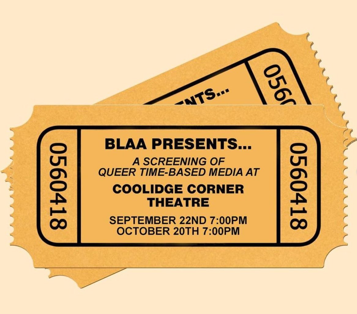 Graphic for BLAA screening at Coolidge Corner Theatre that shows tick stubs with the date information
