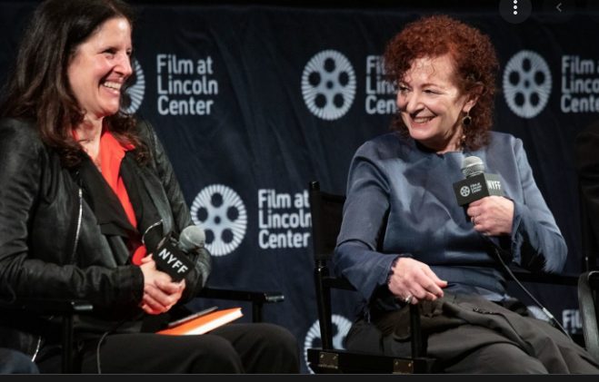 Diane Poitras and Nan Goldin at press conference.