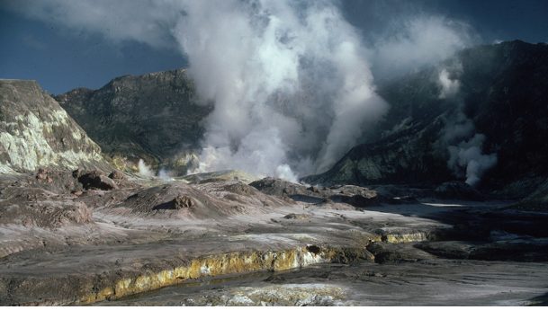 Volcano with steam