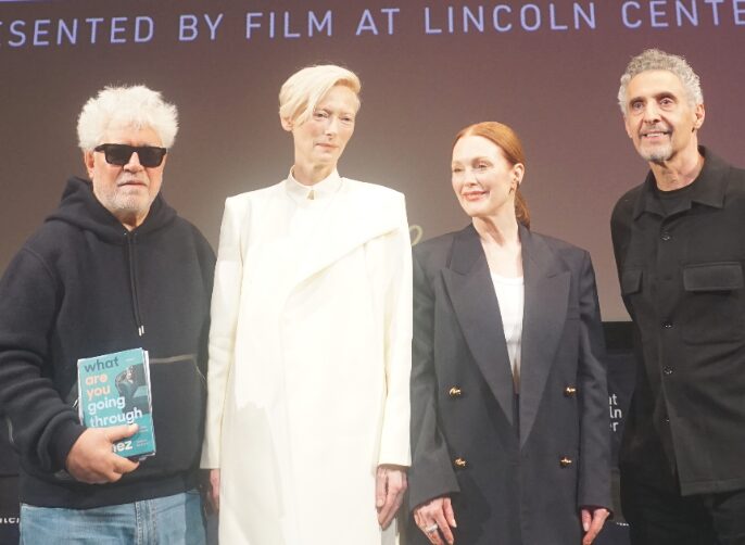 DIrector Pedro Almodovar,Tilda Swinton, Julianne Moore,John Turturro at press conference.