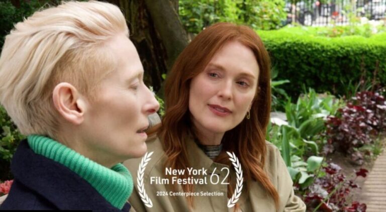 Two women talking with New York Film Festival logo superimposed on them.