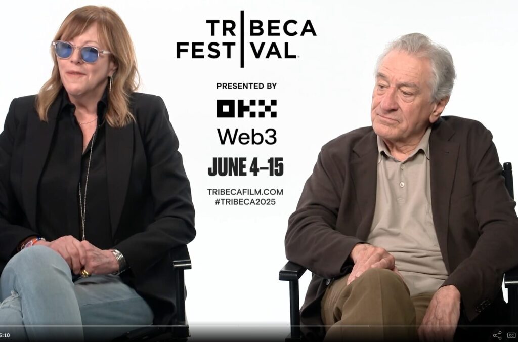 Two people sitting. Text Tribeca Festival Presented Web4, June 4–15 tribecafilms.com
