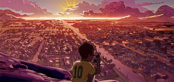 Boy overlooking city